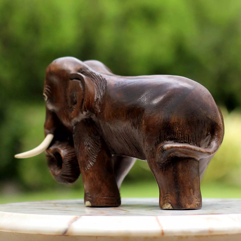 Charming Little Elephant Wood Sculpture