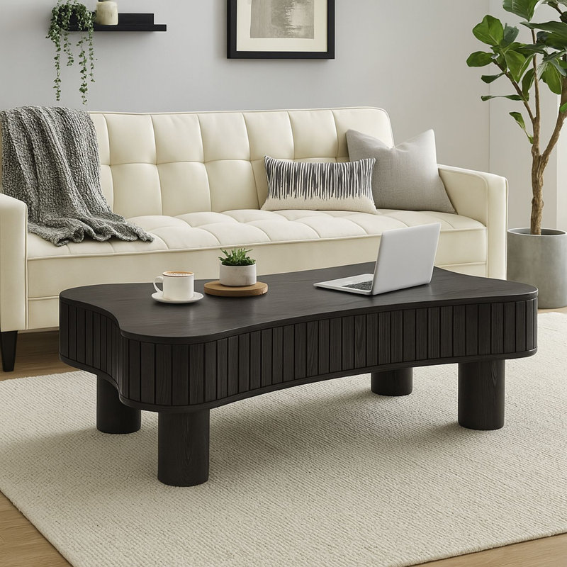 Table basse à plateau relevable moderne avec rangement caché pour le salon, Noir