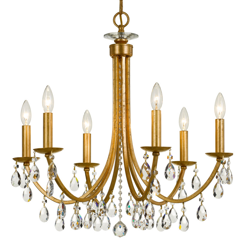 Mahone 8-Light Dimmable Steel and Crystal Chandelier, Antique Gold, 102" H x 28" W x 28" D, 8 Lights