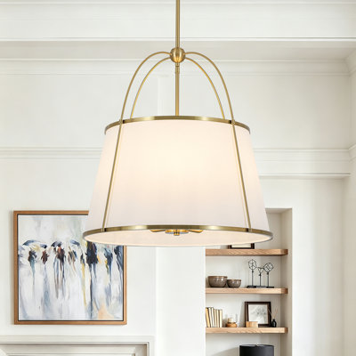 Lustre style campagne moderne à 3 lumières avec abat-jour en tissu blanc cassé