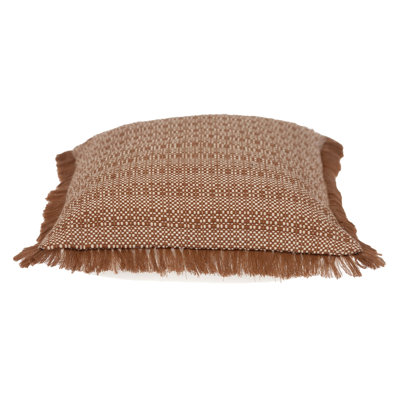 Coussin 14 "x 20" en coton rayé brun et blanc avec frange