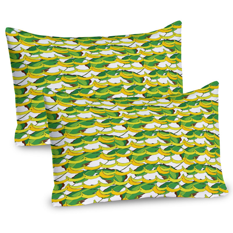 Tropical Banana Print Yellow and Green Microfiber Pillow Shams