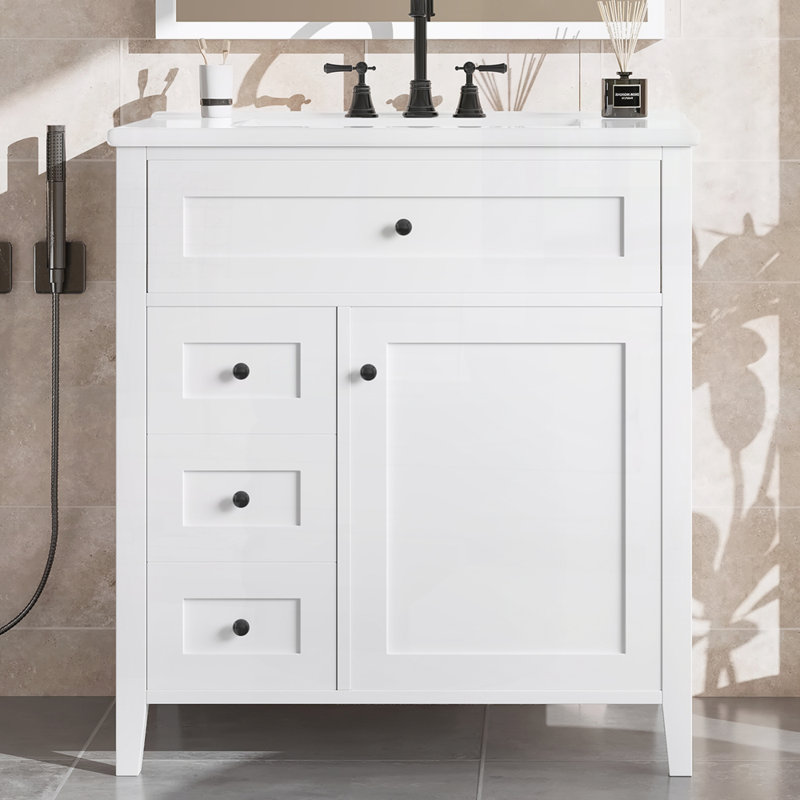 30" Bathroom Vanity with Sink, Freestanding Vanity for Bathroom Storage and Organization, 30", White