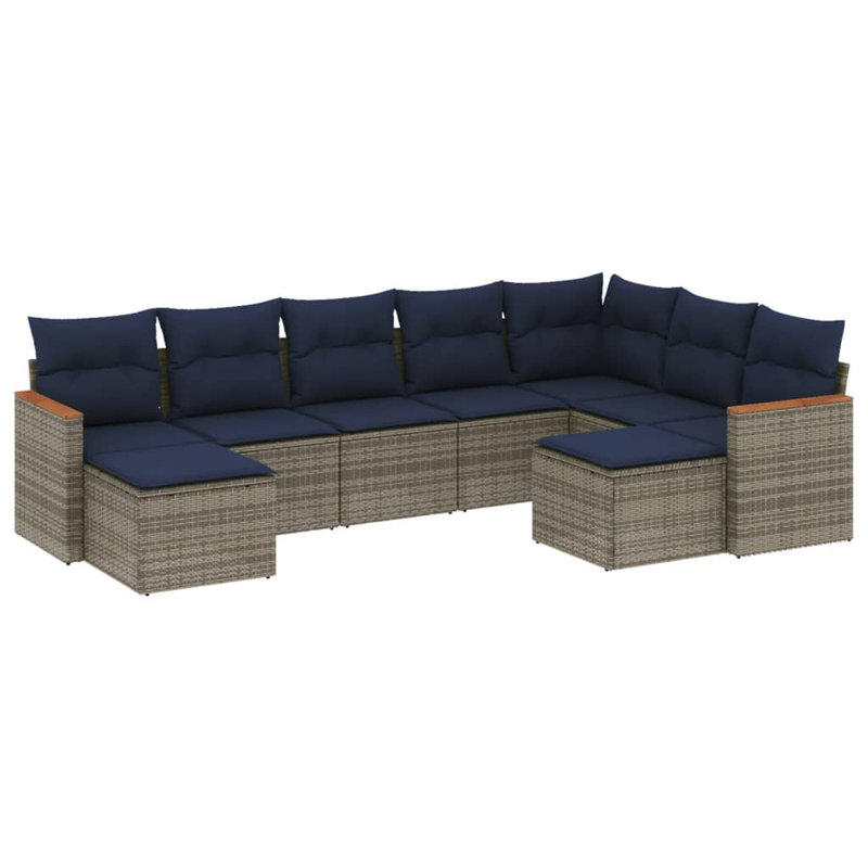 Ensemble de canapé de patio 9 pièces avec coussins en polyester noir Latitude Run®, Gris, Marine