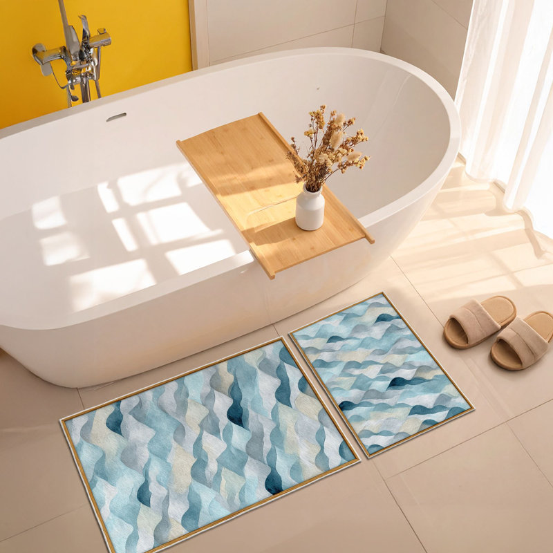 Soft Blue Bathmat Set (2 Pieces) | 100% Polyester, 1.6 x 2.0 ft & 2.0 x 3.3 ft | 650 g/m², 0.2 in Pile Height, Non-Slip Dot Base | Machine Washable, Durable & Easy to Clean | Perfect for Bathroom Décor