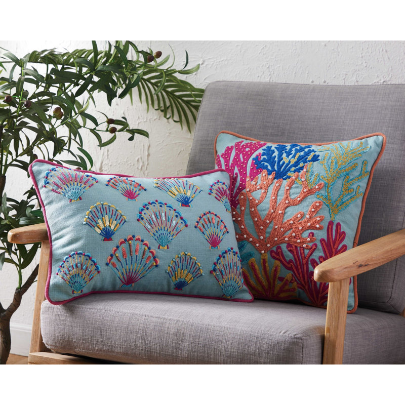 Tropical Shell Embroidered Pillow