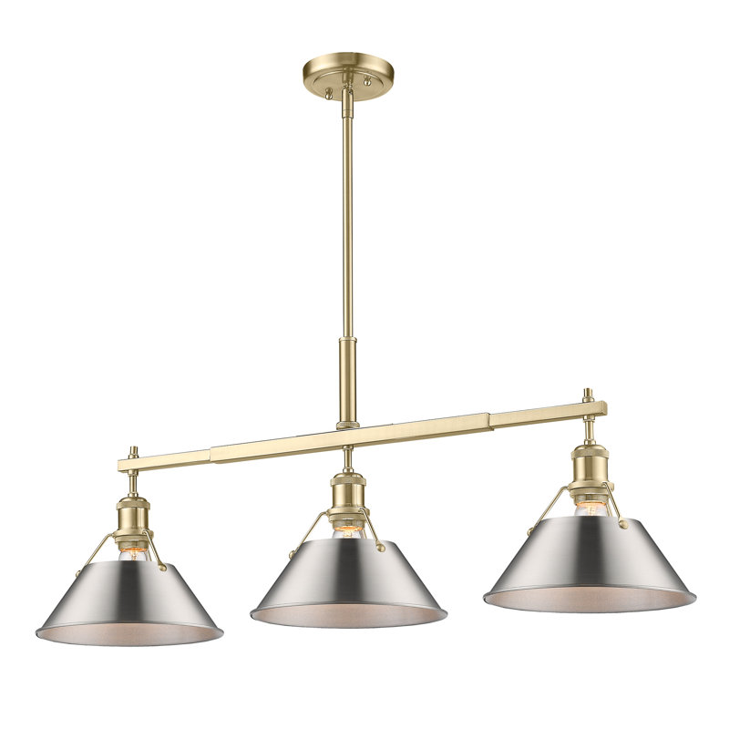Luminaire suspendu linéaire à 3 lumières pour îlot de cuisine Weatherford, Brushed Champagne Bronze, Étain