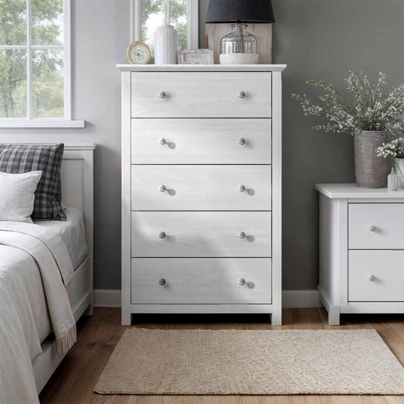 Commode 5 tiroirs Tevrat, Perle chêne blanc
