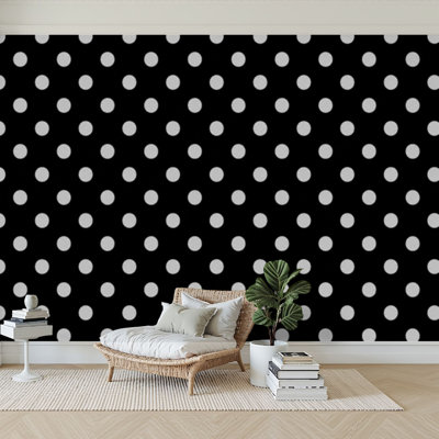 Wall Mural Peel and Stick Wallpaper Seamless Circles ornament Dots Polka dot Black white Self-Adhesive Removable Contact Paper Wall Decor for Living Room Bedroom 100"H x 144"W