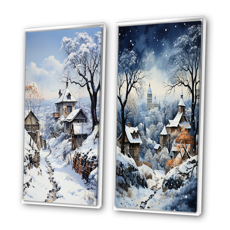«Harmony Of Winter Village I», 2 pièces sur toile, Cadre blanc, H 40 po x l 40 po