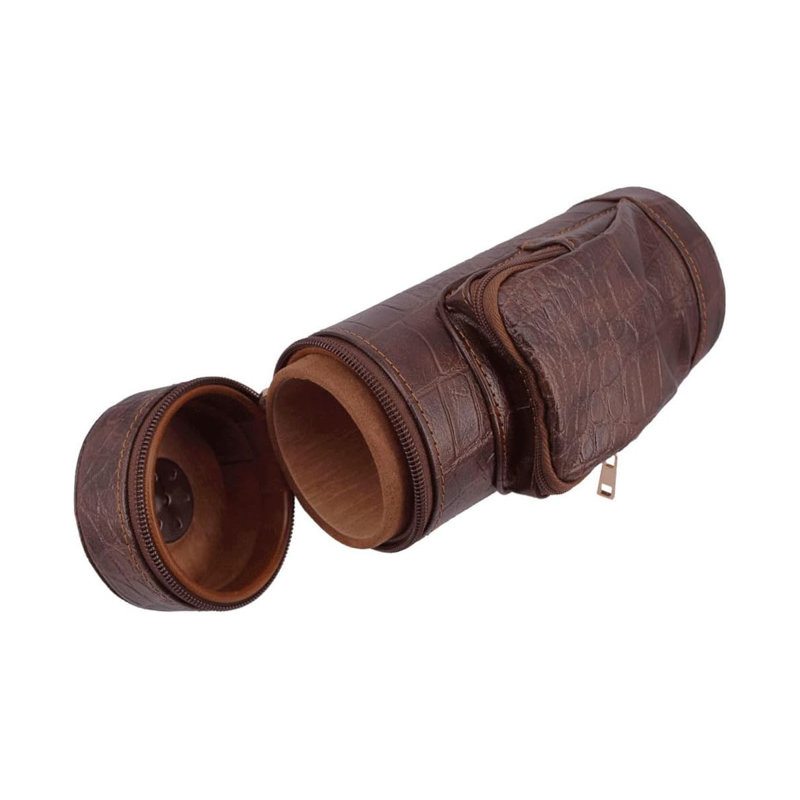 Classy Cylindrical Hand Carry Cigar Case with Premium Cutter and Rest