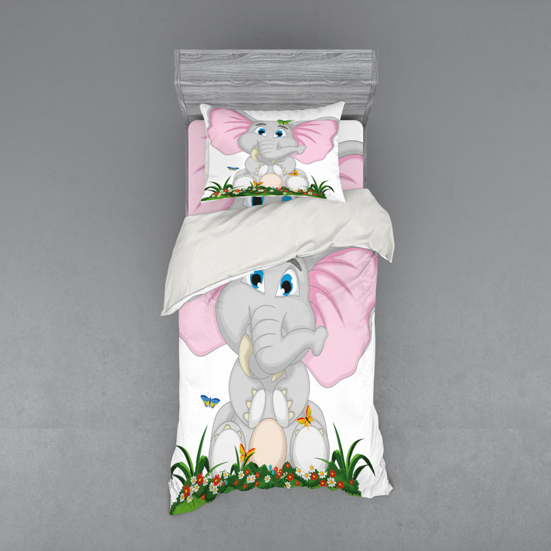 Ensemble de housse de couette en microfibre rose / vert / gris, Housse de couette simple TG + 2 articles suppléme