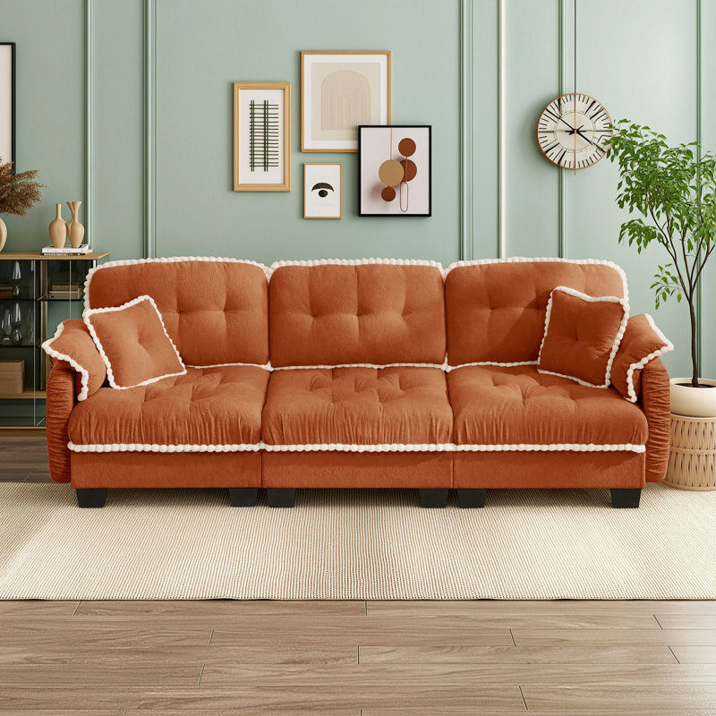 Canapé modulaire 3 places avec accoudoirs coussinés, coussins capitonnés et siège profond ergonomique pour le salon, Orange