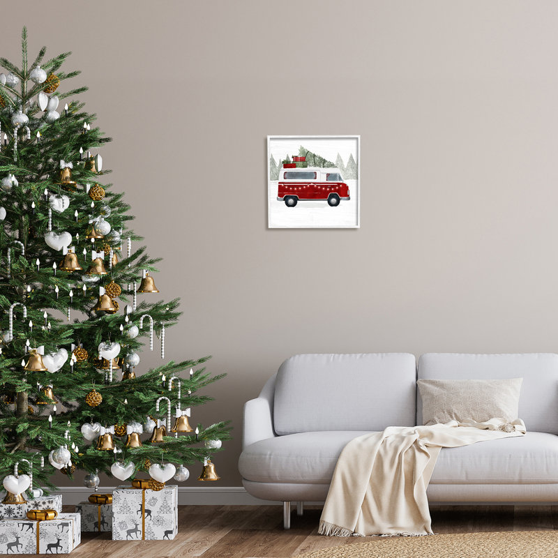 Feux de Noël rouges transportant des cadeaux de Noël, art numérique de la giclée noire encadrée par Victoria Borges