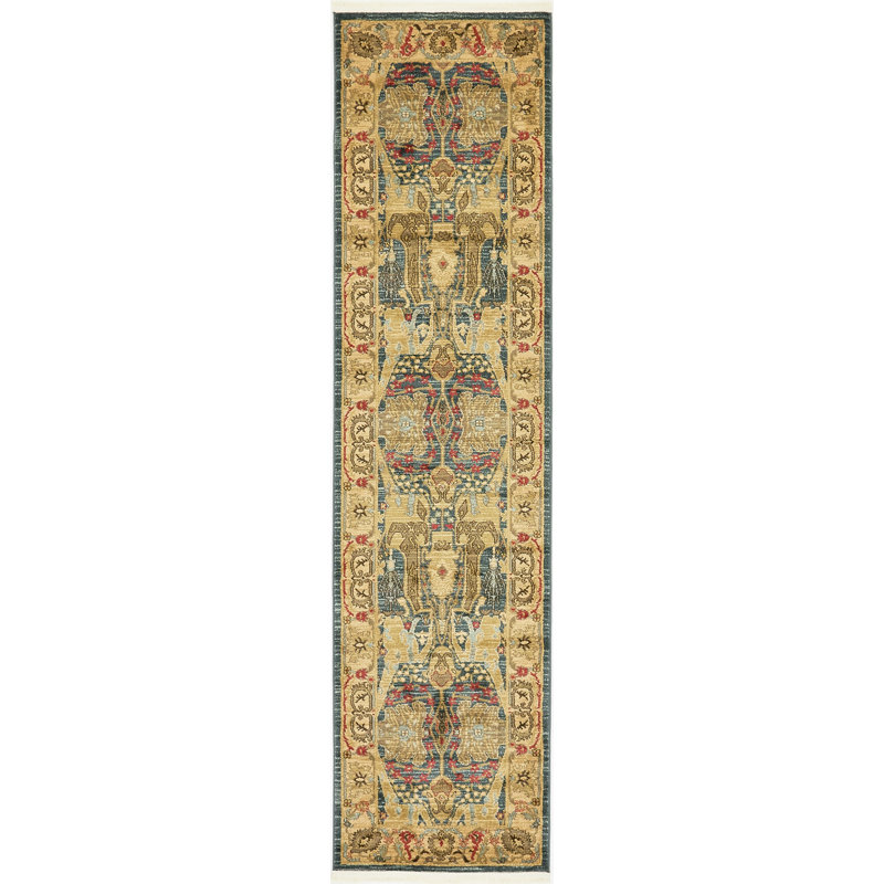 Tapis bleu / jaune Lerma, Tapis de couloir 2 pi 7 po x 10 pi