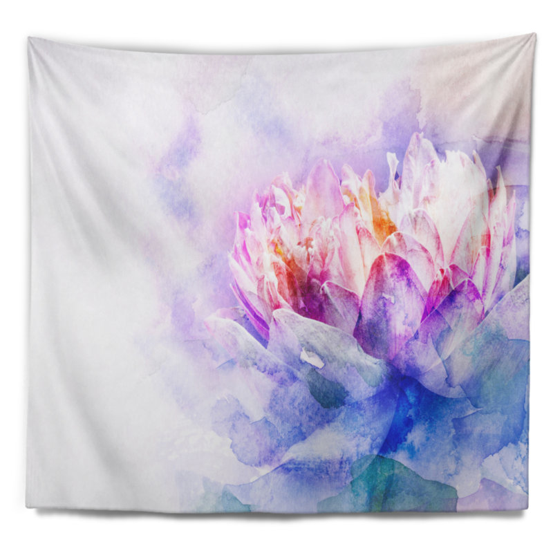 Tapisserie aquarelle fleur bleue, H 50 po x l 60 po
