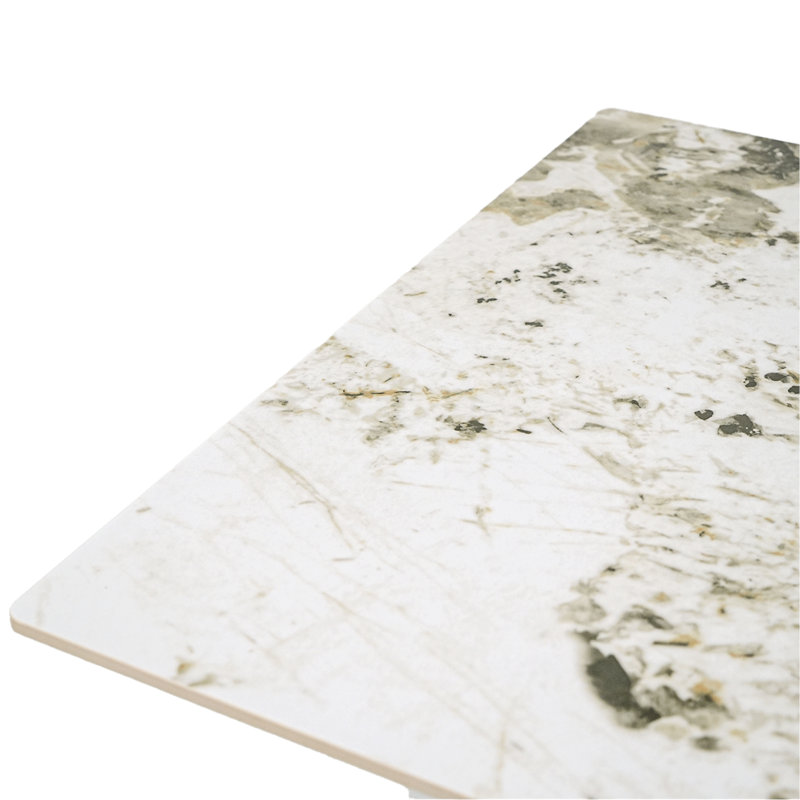 Table de salle à manger moderne carrée, table de cuisine avec plateau en pierre frittée, White, Sintered Stone