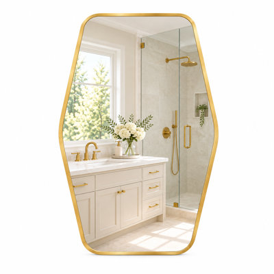 24" x 36" Modern Geometric Bathroom Vanity Mirror, Aluminum Framed Wall Mirror