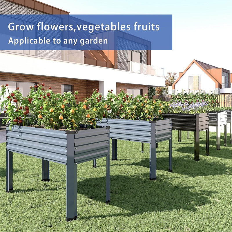 Lit de jardin surélevé galvanisé avec pieds, jardinière surélevée pour jardin, patio, balcon et plantes d'extérieur