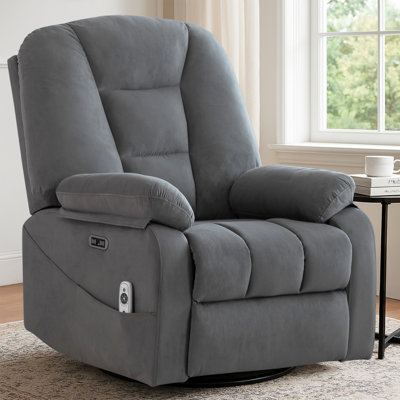 Oversized Power Swivel Rocker Recliner Chair for Adults with Heat and Massage by Latitude Run