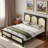 Wood Platform Bed With Rattan Headboard-665575499-665575496