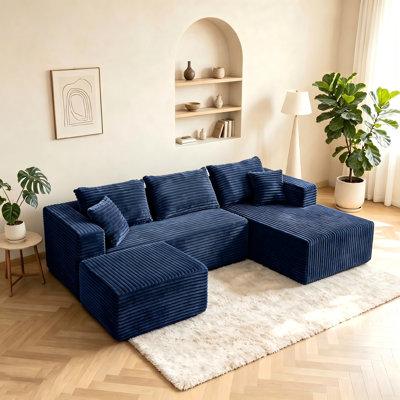 Boneless 92.4" Boneless Couch, Cloud Couch Sectional, Corduroy Sofa For Living Room, U Shaped Modular Sofa With Chaise, No Assembly