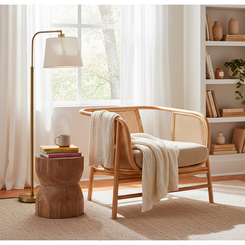 Seoul Black Wicker rattan chair with webbing, Natural Wood