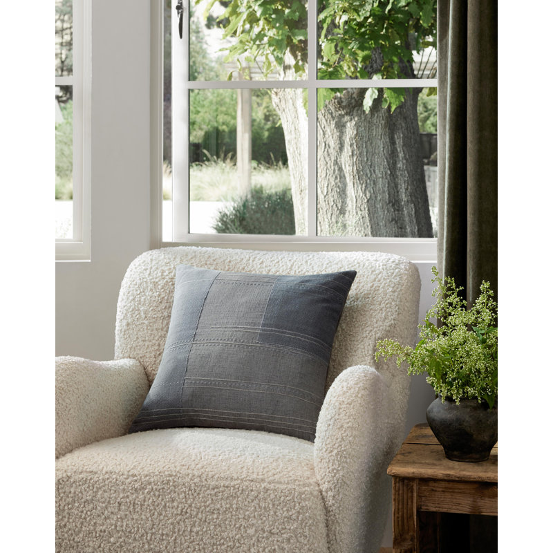 Blue and Gray Embroidered Cotton Blend Square Pillow Set