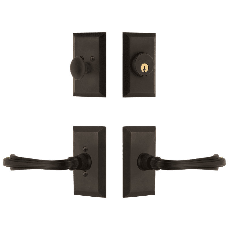Nostalgic Warehouse Studio Entry Set with Fleur Lever, Right, Oil-Rubbed Bronze, 2.375