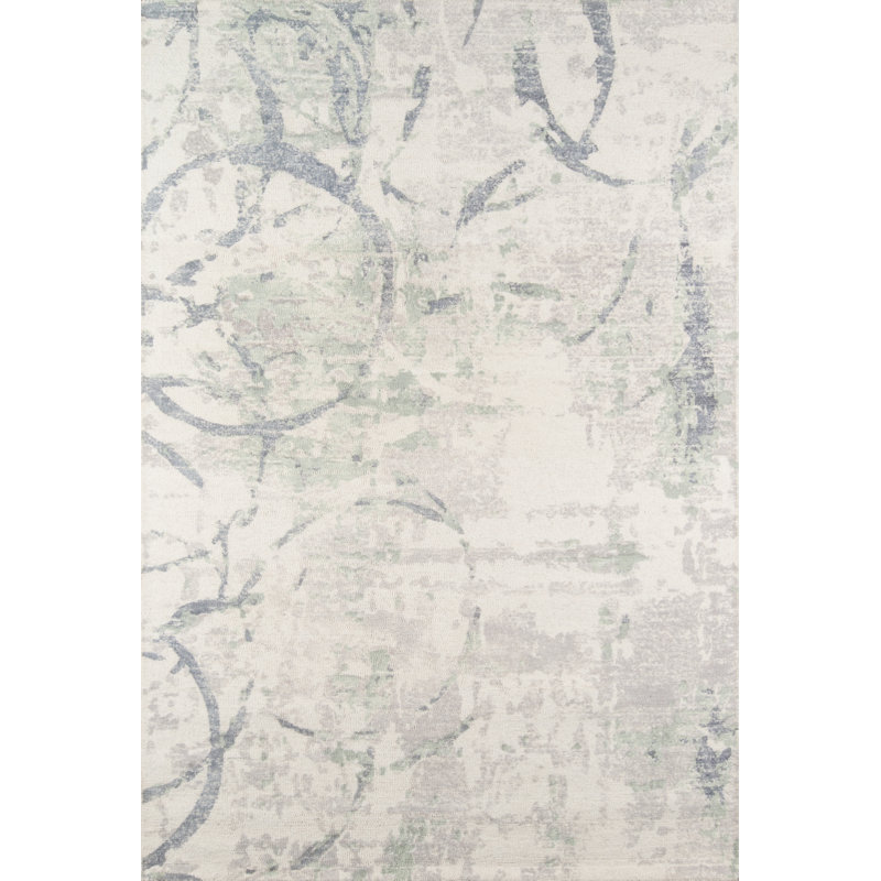 Tapis gris / ivoire en laine touffeté à la main Mamedov, Rectangle 3 pi 6 po x 5 pi 6 po