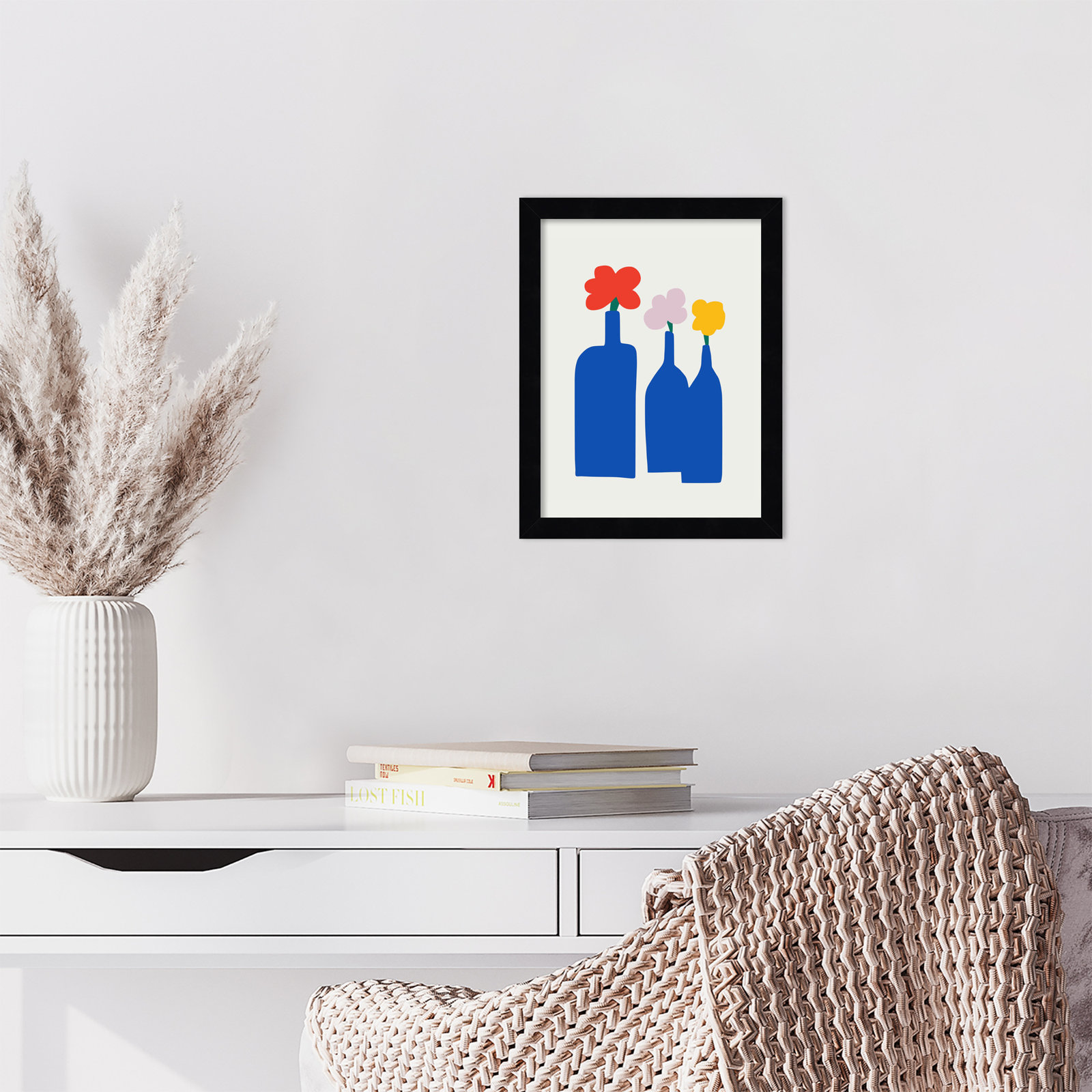 Blue Bottle Vase Print by Little Dean, Black, 13" H x 10" W