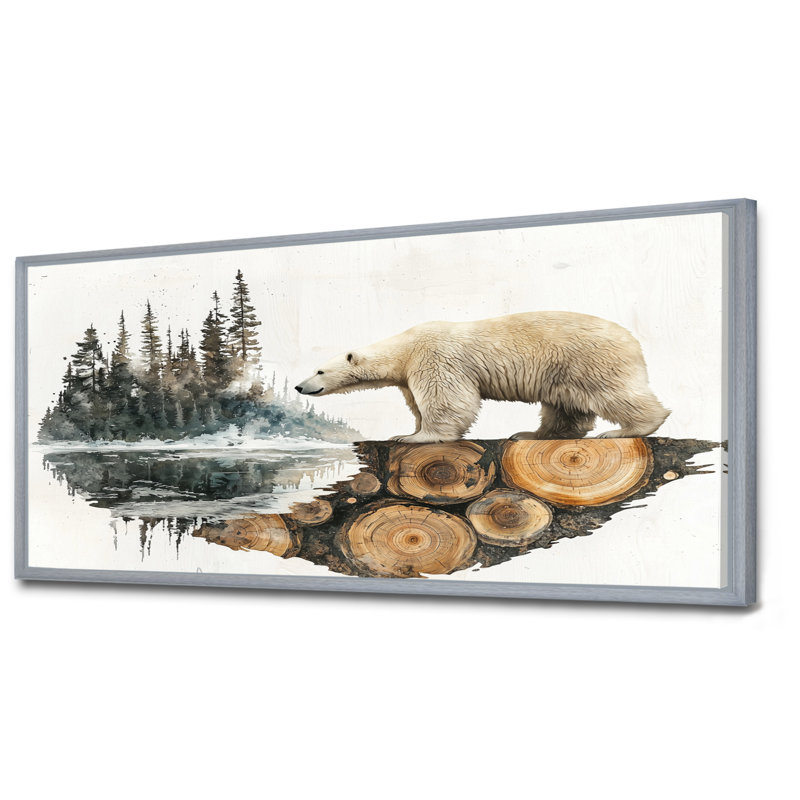 Ours polaire Gerene, Encadrement argenté, H 28 po x l 60 po
