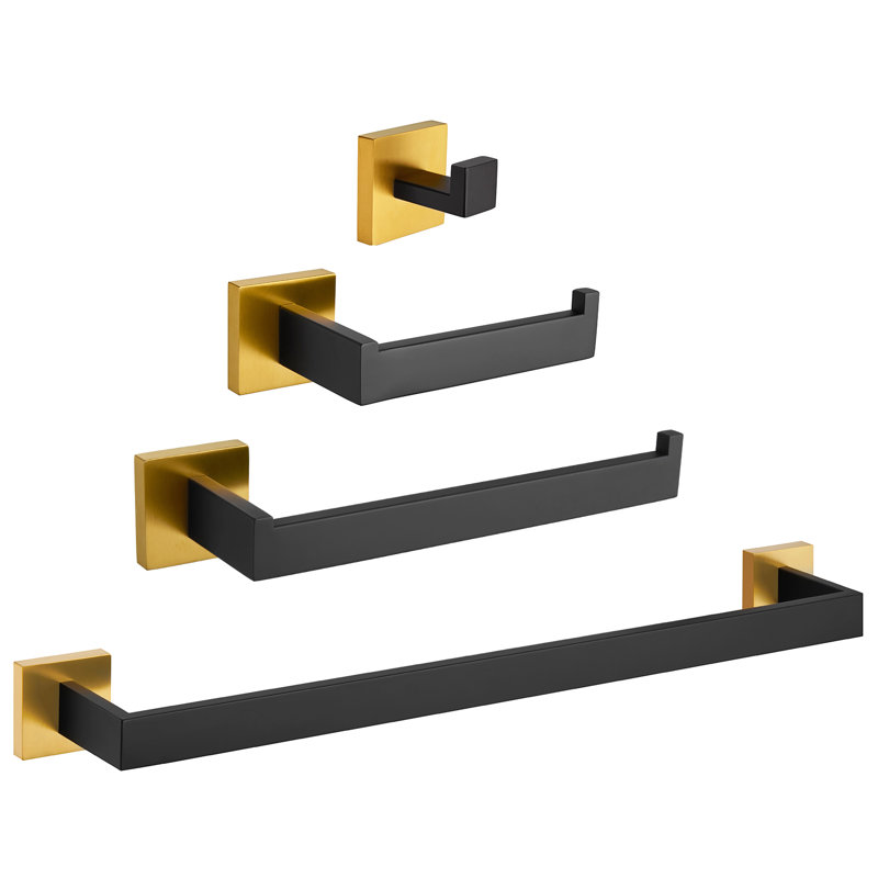 4 - Piece Bathroom Hardware Set, Black/Gold