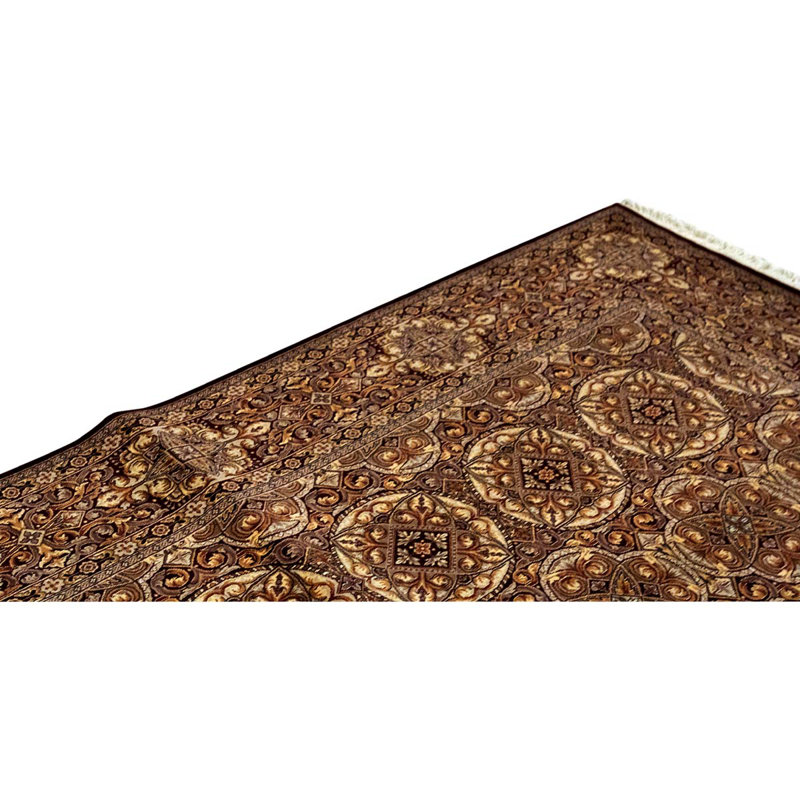 Tapis rouge / brun / gris noué à la main de haute qualité