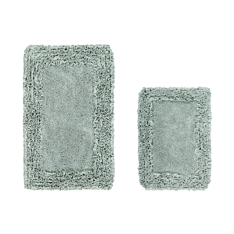 Courson Premium 100% Cotton 1775 GSM 2-Piece Bath Rug Set, OEKO-TEX® Certified, Non-Slip Spray Latex Backing, Plush Tufted Ruffle Pattern, Super Absorbent, Machine Washable Bathroom Rugs, Sage