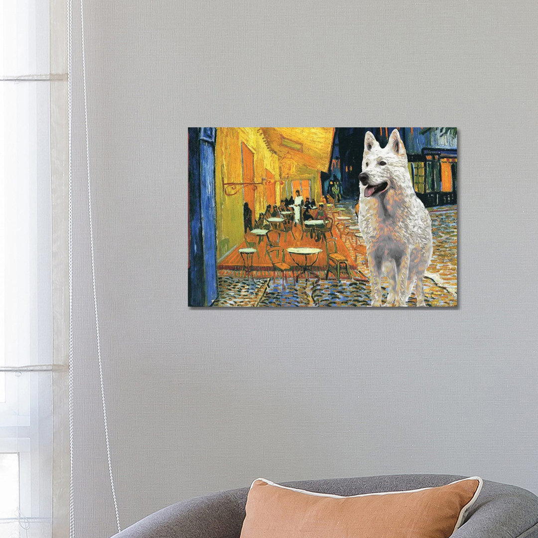 White Shepherd Cafe Terrace at Night - Wrapped Canvas Art Prints