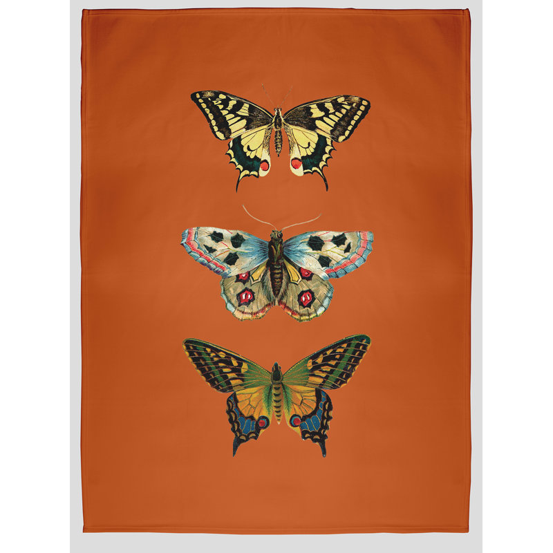 Butterflies Spring Throw Blanket, Perfect Orange, 50" W x 60" L