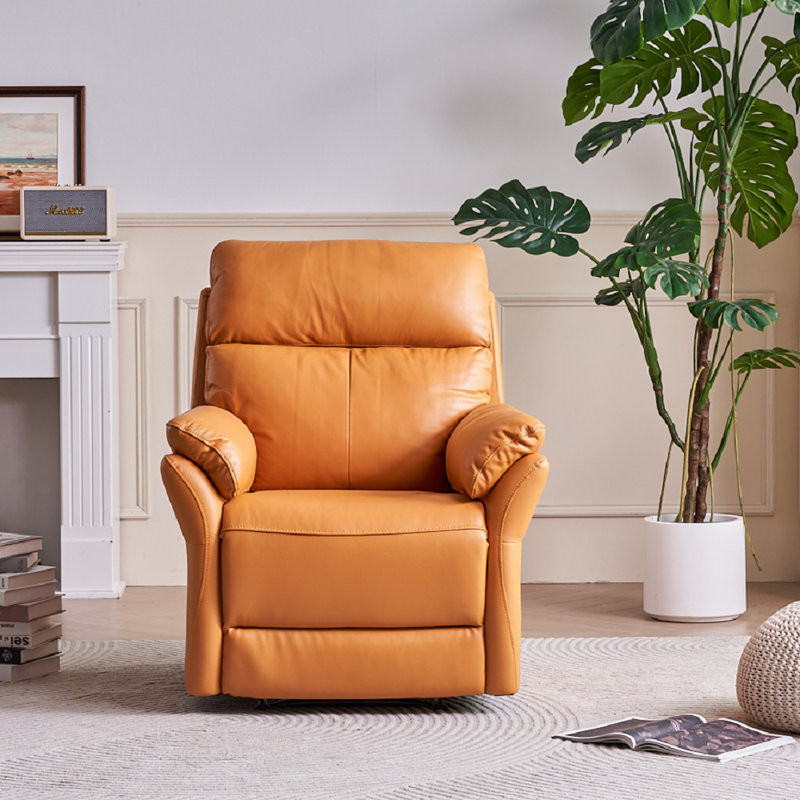 Innes 33'' Top Genuine Leather Manual Standard Recliner, Orange