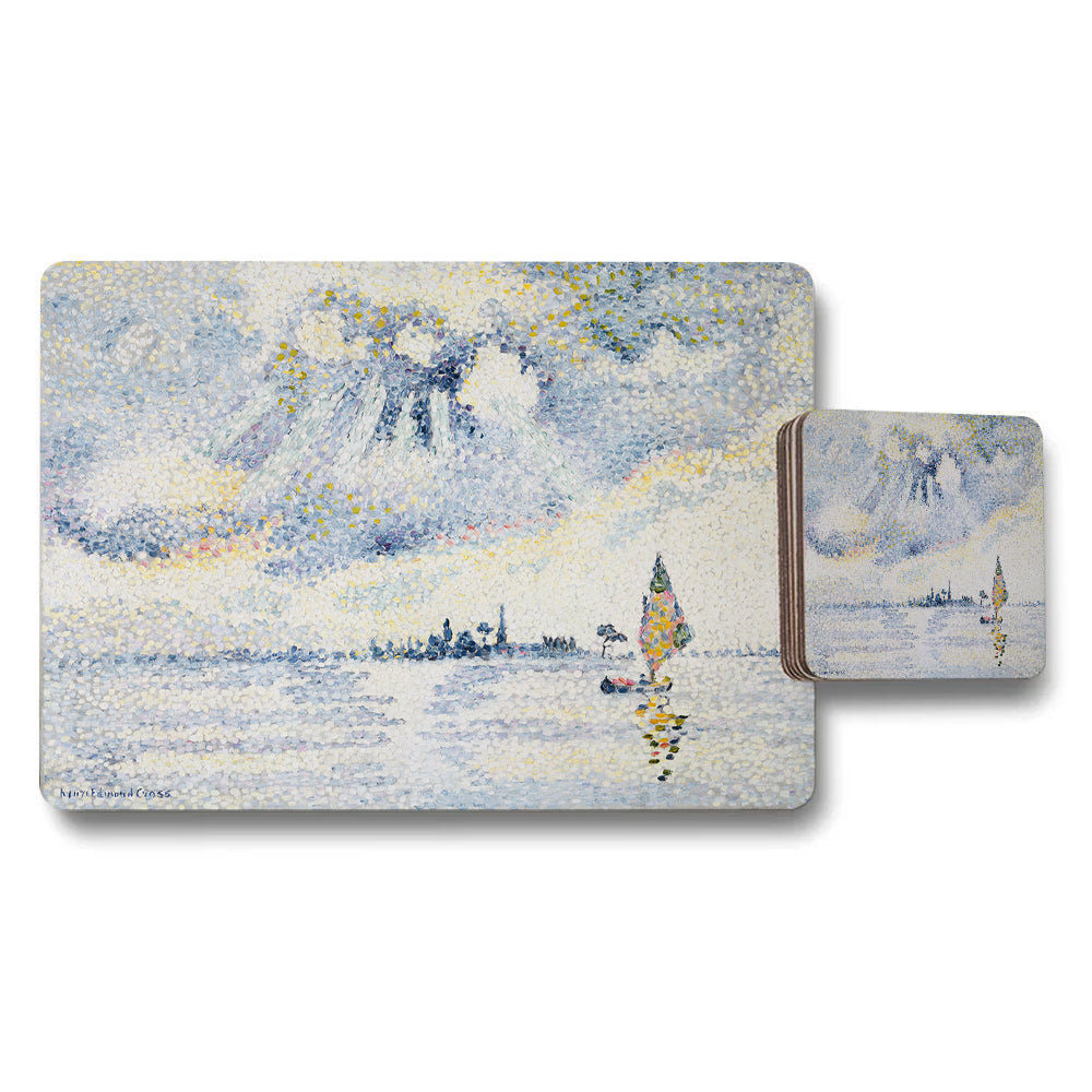 Impressionist Mountain Lake Scene Placemat Coaster Set