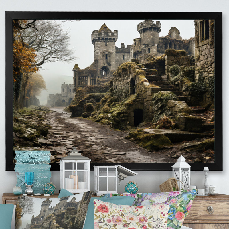 Château mystique d'Irlande II - art mural Irlande, H 24 po x l 32 po x P 1 po, Cadre simple noir
