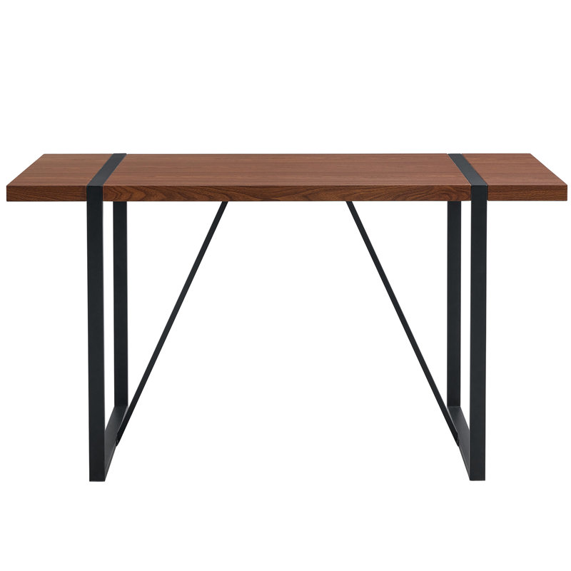 Table à grain de bois de couleur noyer, rectangulaire, plateau épais de 1,5 pouce et pieds en métal noir, pour 4 à 6 personnes, bureaux, cuisines, patios, table de salle à manger en grain, forme rectangulaire avec sièges robustes, pièces