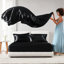 Drap-housse noir luxueux 100% satin noir 7 pièces, surface lisse, réduit la casse des cheveux