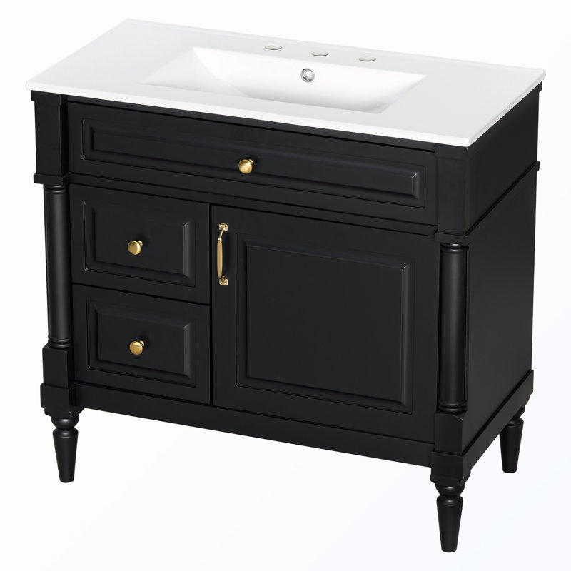 Freestanding Bathroom Cabinet With Flip Drawer, Black