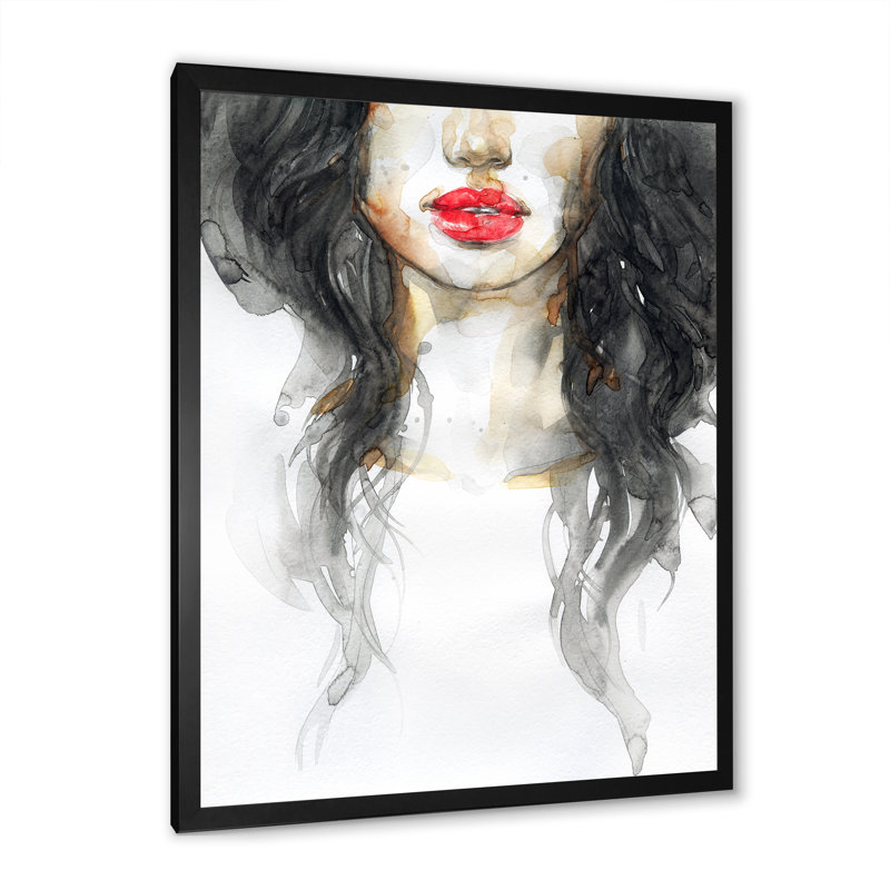 Portrait noir d'un mannequin élégant - Décoration murale sur toile glam, H 20 po x l 12 po x P 1 po, Toile avec cadre noir