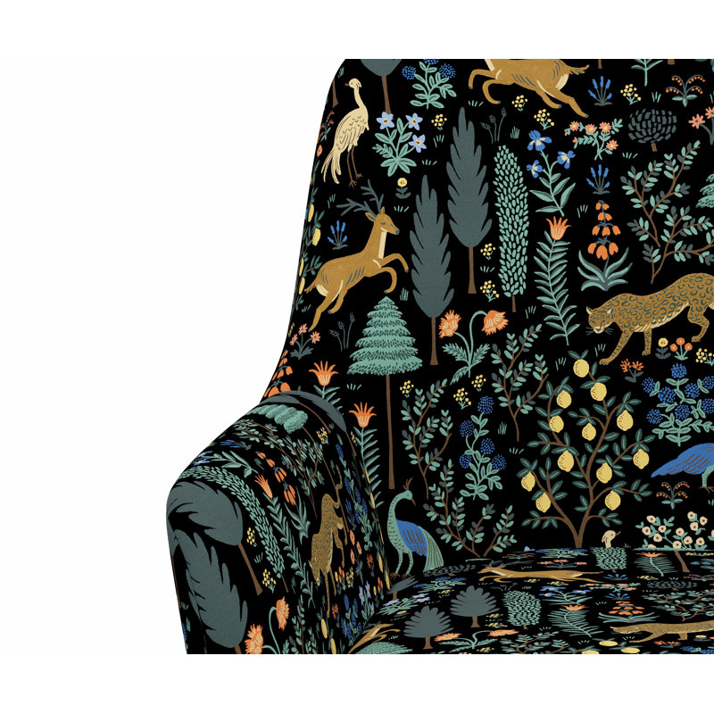 Chaise de bureau Rifle Paper Co. x Fabric & Company, Lin noir Menagerie RPC, Or brossé