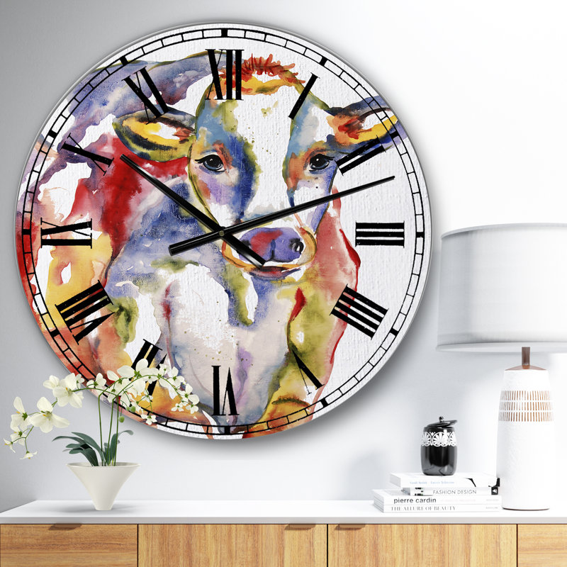 Horloge murale grande vache aquarelle peinte à la main, Surdimensionné