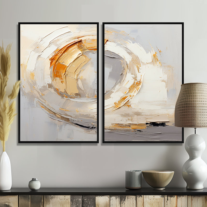 Abstrait spirale de peinture abstraite or et blanc III, 36" H x 48" W, Impression encadrée flottante, Black