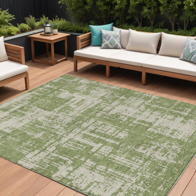 Tapis extérieur lavable abstrait vert et beige 9 pi x 12 pi