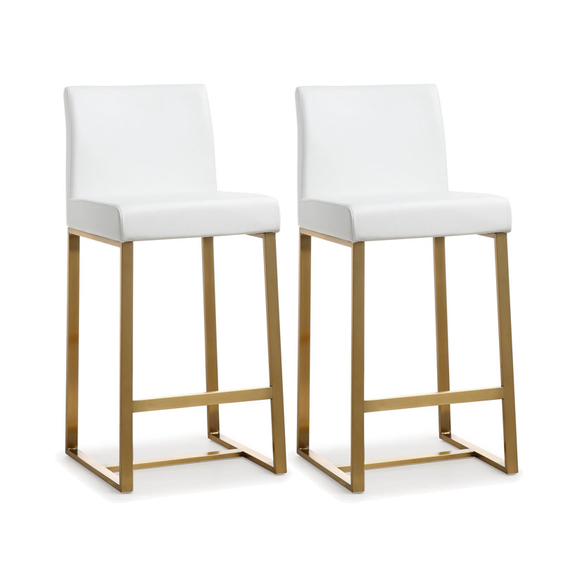 Tabouret Orville, Blanc, Tabouret de comptoir (siège d'une hauteur de 27 p, Doré
