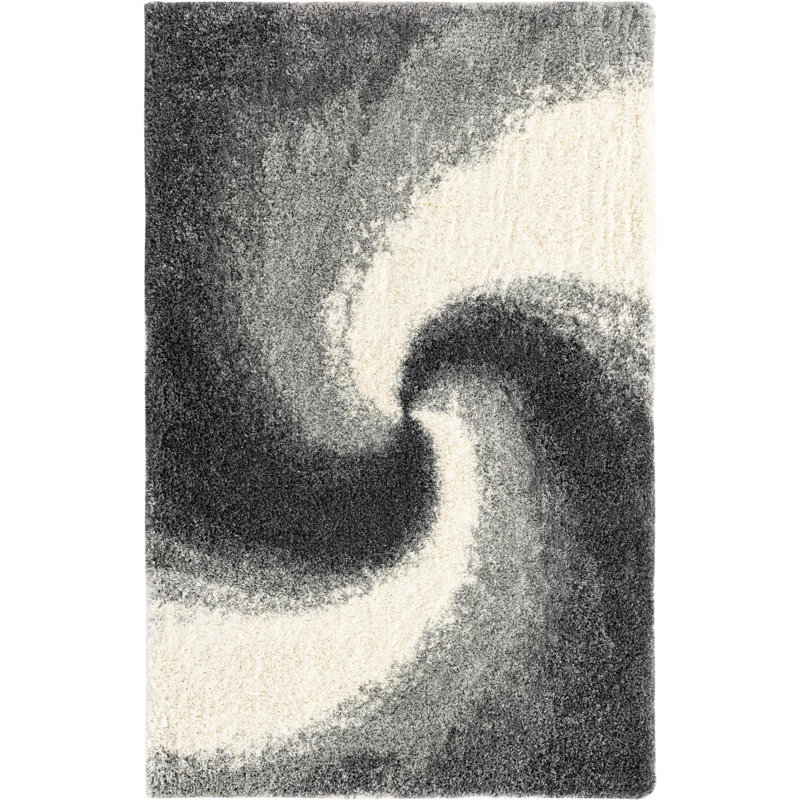 Tapis abstrait en polypropylène tissé à la machine Mattis gris / blanc, Rectangle de 5 pi x 8 pi